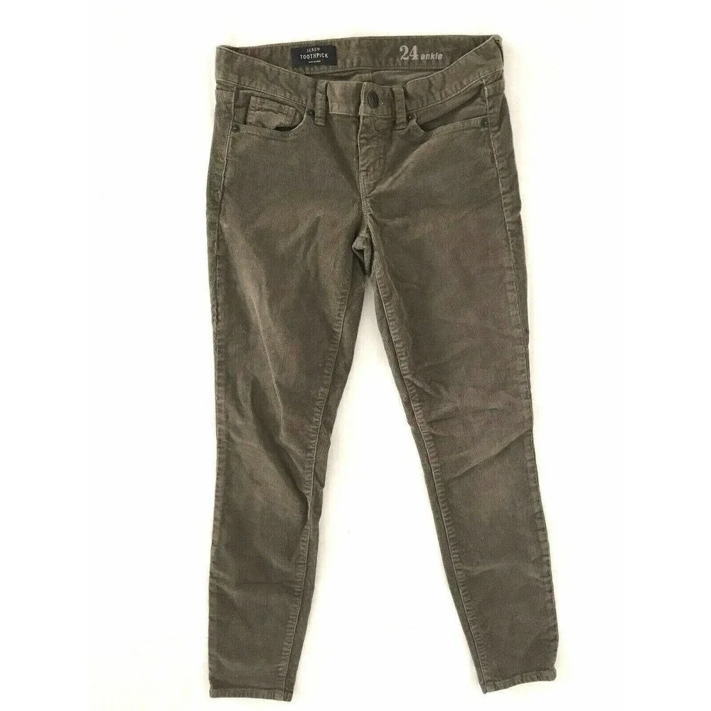 J Crew | Toothpick Corduroy Pants Size 24 Brown Ankle Straight Slim Fit
